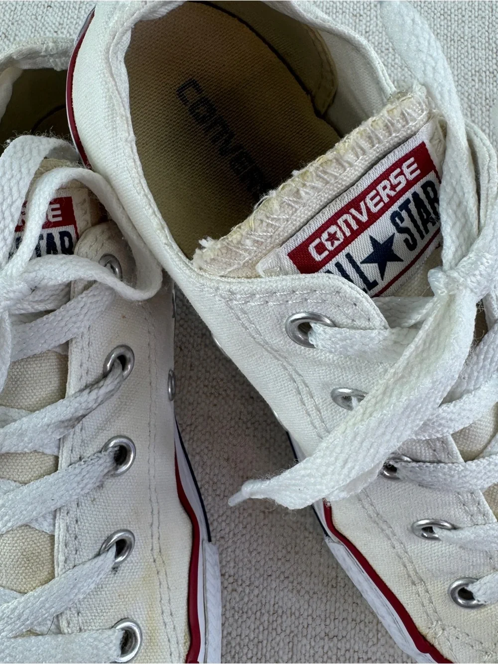 Converse youth size 3 Low Top Canvas Sneakers in Off-White with Red Trim